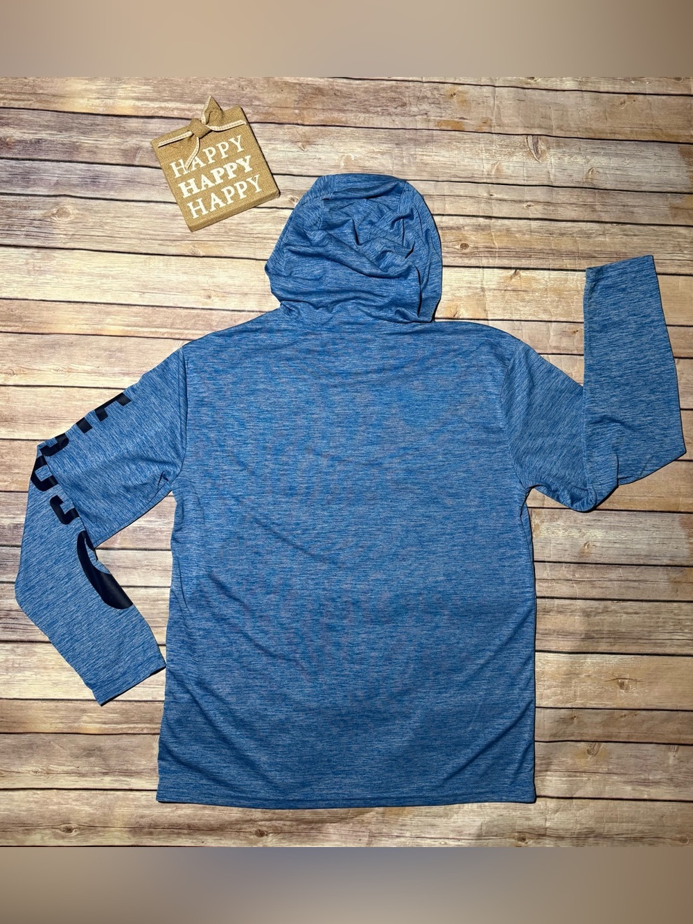 Costa Heathered Blue Hooded Performance Shirt with Logo Sleeve size M - Picture 6 of 10